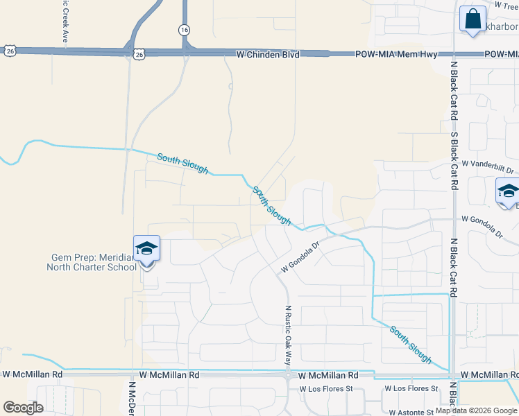 map of restaurants, bars, coffee shops, grocery stores, and more near 5952 North Serenity Lane in Meridian