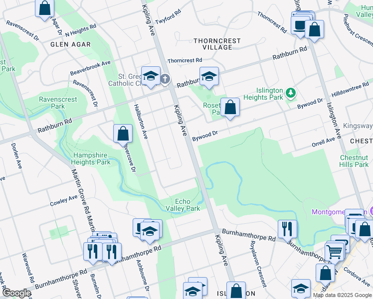 map of restaurants, bars, coffee shops, grocery stores, and more near 1170 Kipling Avenue in Toronto