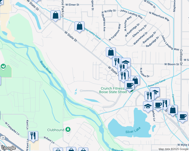 map of restaurants, bars, coffee shops, grocery stores, and more near 3862 North Kessinger Lane in Boise