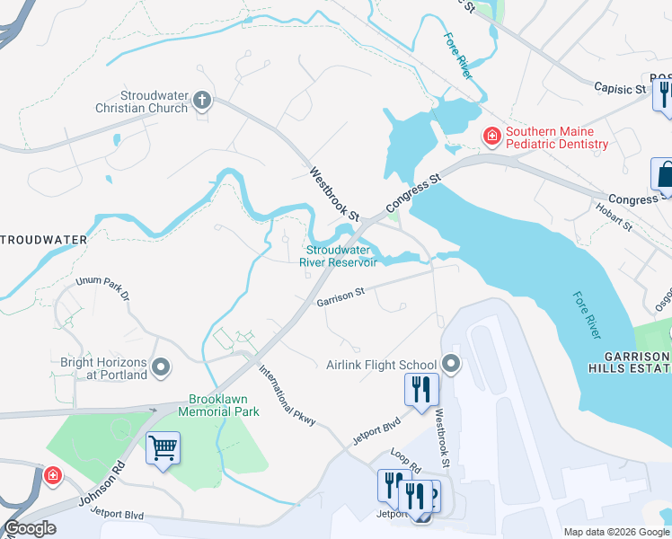 map of restaurants, bars, coffee shops, grocery stores, and more near 1810 Congress Street in Portland