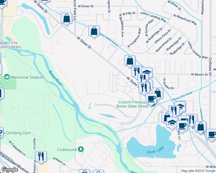 map of restaurants, bars, coffee shops, grocery stores, and more near 3862 North Kessinger Lane in Boise