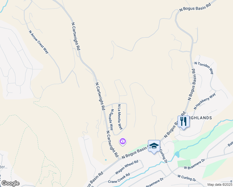 map of restaurants, bars, coffee shops, grocery stores, and more near 4055 North La Mesita Way in Boise