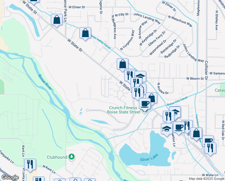 map of restaurants, bars, coffee shops, grocery stores, and more near 3920 North Bayou Lane in Boise