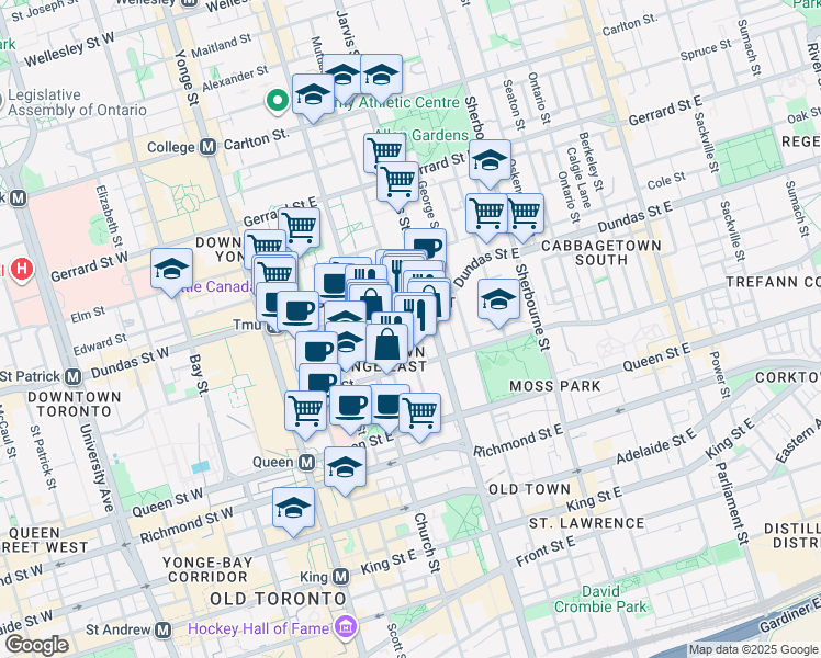 map of restaurants, bars, coffee shops, grocery stores, and more near in Toronto