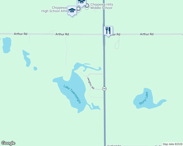 map of restaurants, bars, coffee shops, grocery stores, and more near 3138 East Heights Road in Remus