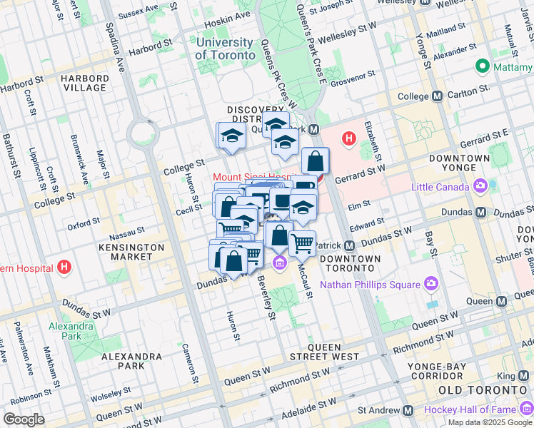 map of restaurants, bars, coffee shops, grocery stores, and more near in Toronto