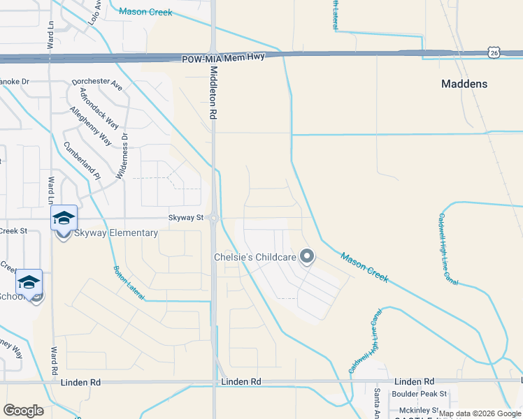 map of restaurants, bars, coffee shops, grocery stores, and more near 19506 Middleton Road in Caldwell