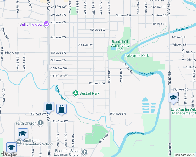map of restaurants, bars, coffee shops, grocery stores, and more near 610 12th Avenue Southwest in Austin