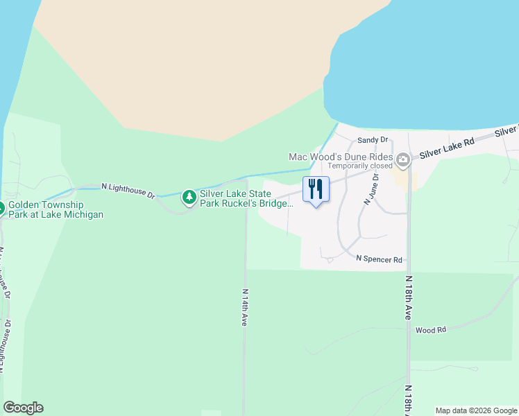 map of restaurants, bars, coffee shops, grocery stores, and more near 9759 Silver Lake Road in Mears