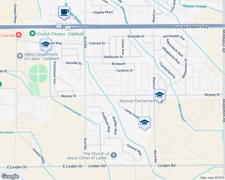 map of restaurants, bars, coffee shops, grocery stores, and more near 11832 Alliance Street in Caldwell