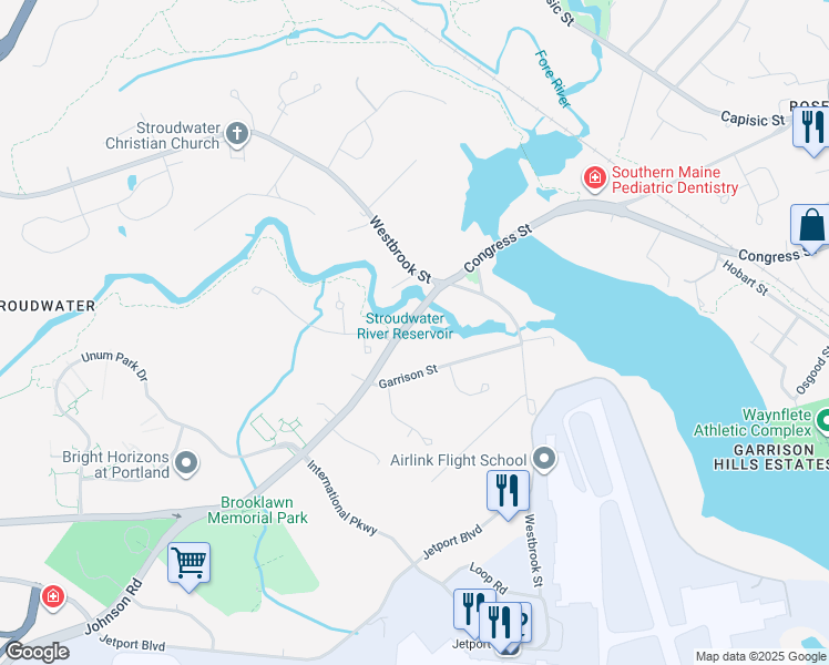 map of restaurants, bars, coffee shops, grocery stores, and more near 1810 Congress Street in Portland