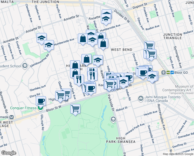 map of restaurants, bars, coffee shops, grocery stores, and more near in Mount View