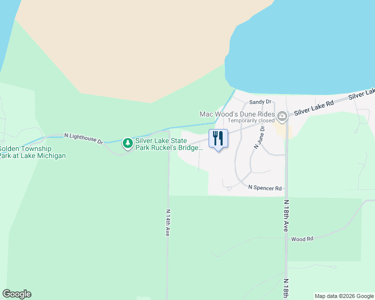 map of restaurants, bars, coffee shops, grocery stores, and more near 9759 Silver Lake Road in Mears