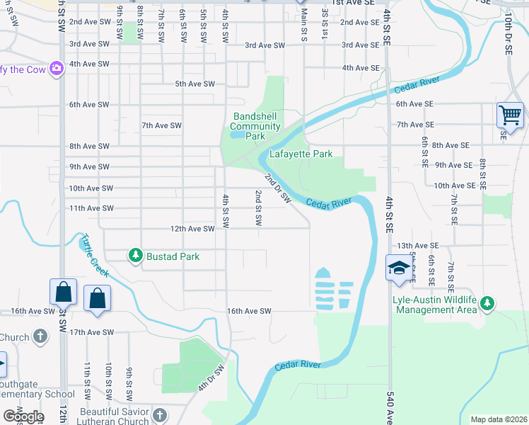 map of restaurants, bars, coffee shops, grocery stores, and more near 214 12th Avenue Southwest in Austin