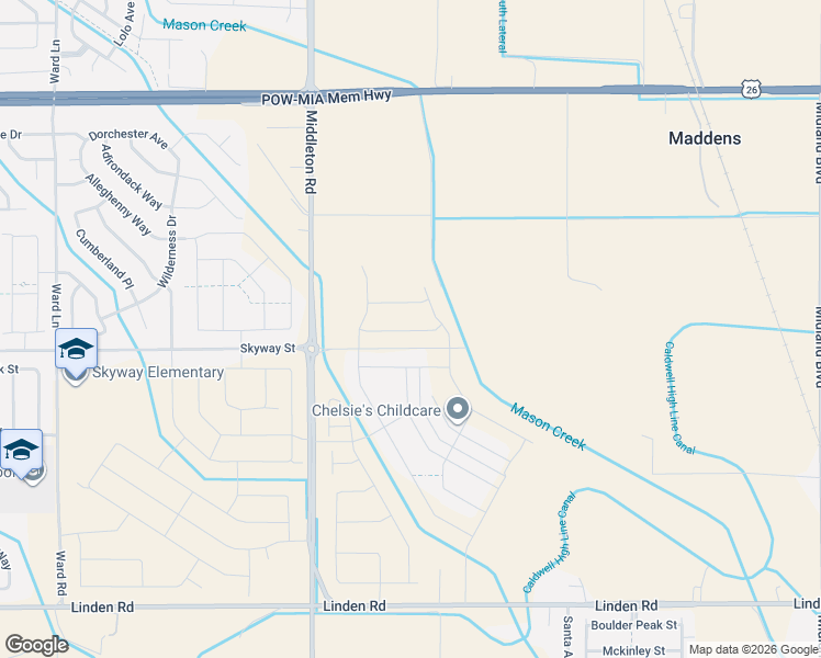 map of restaurants, bars, coffee shops, grocery stores, and more near 19506 Middleton Road in Caldwell