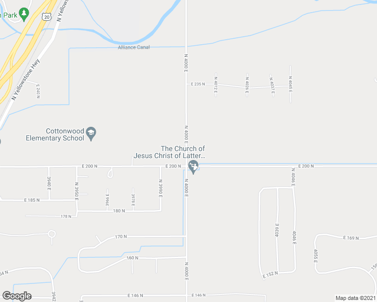 map of restaurants, bars, coffee shops, grocery stores, and more near 206 North 4000 East in Rigby