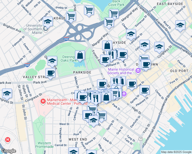 map of restaurants, bars, coffee shops, grocery stores, and more near 31 Sherman Street in Portland