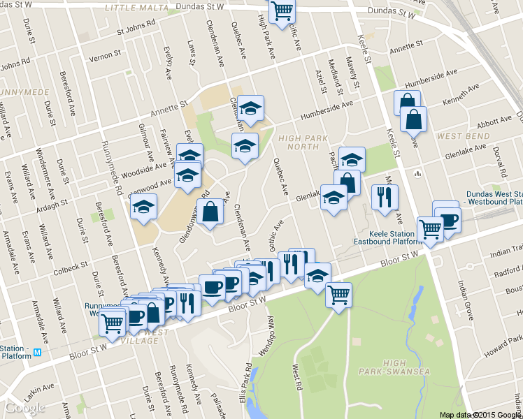 map of restaurants, bars, coffee shops, grocery stores, and more near in Toronto