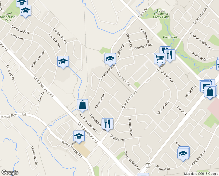 map of restaurants, bars, coffee shops, grocery stores, and more near 22 Forrester Drive in Brampton