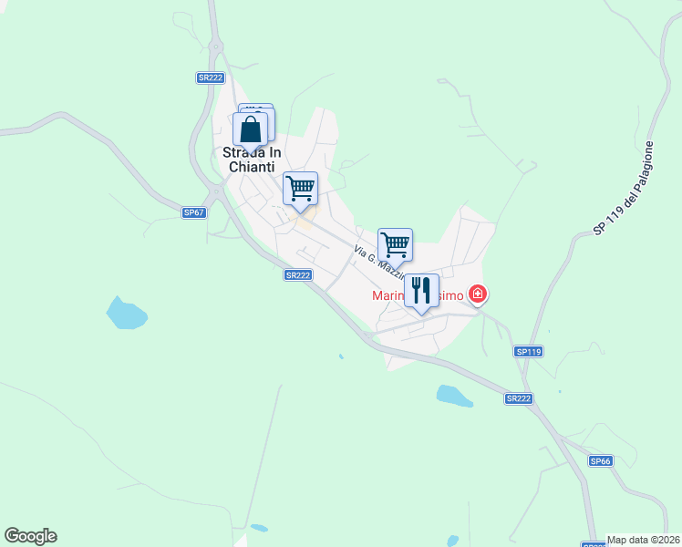 map of restaurants, bars, coffee shops, grocery stores, and more near 51 Via Giovanni Mazzuoli in Strada In Chianti