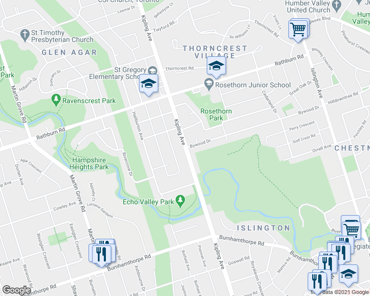 map of restaurants, bars, coffee shops, grocery stores, and more near 1178 Kipling Avenue in Toronto