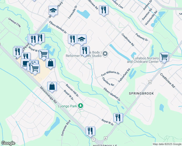 map of restaurants, bars, coffee shops, grocery stores, and more near 6 Cachet Court in Brampton