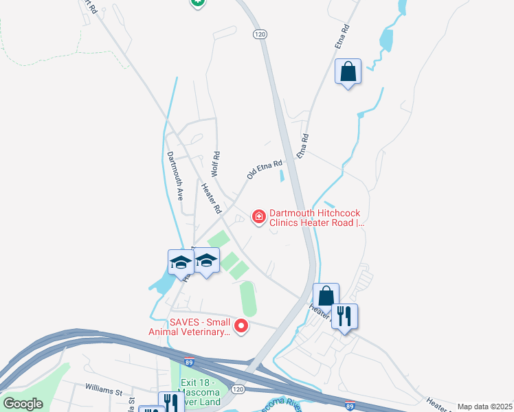 map of restaurants, bars, coffee shops, grocery stores, and more near 13 Bixby Street in Lebanon