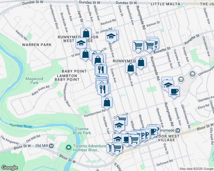 map of restaurants, bars, coffee shops, grocery stores, and more near 450 Armadale Avenue in Toronto