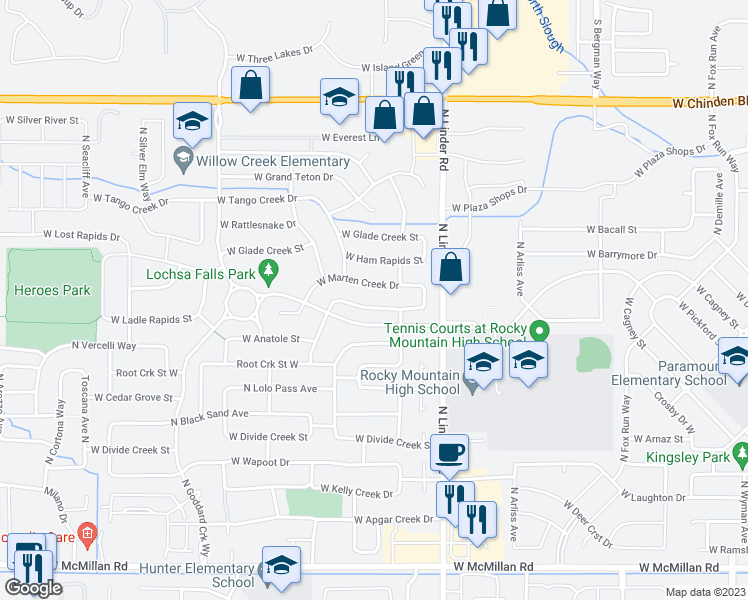 map of restaurants, bars, coffee shops, grocery stores, and more near 1878 West Eagle Mountain Drive in Meridian