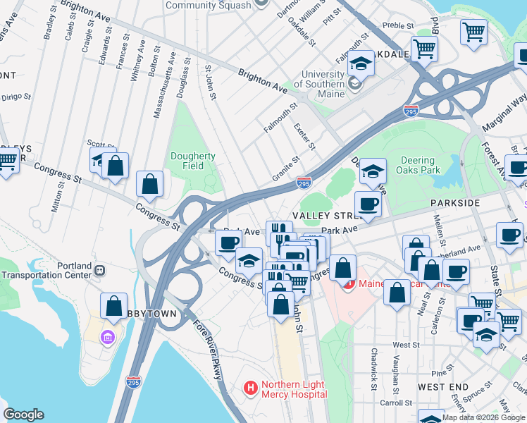 map of restaurants, bars, coffee shops, grocery stores, and more near in Portland