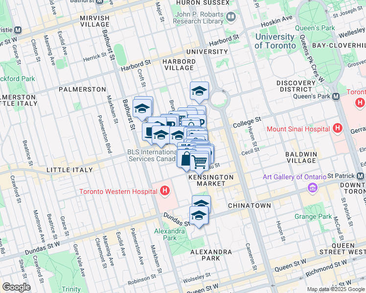 map of restaurants, bars, coffee shops, grocery stores, and more near in Toronto