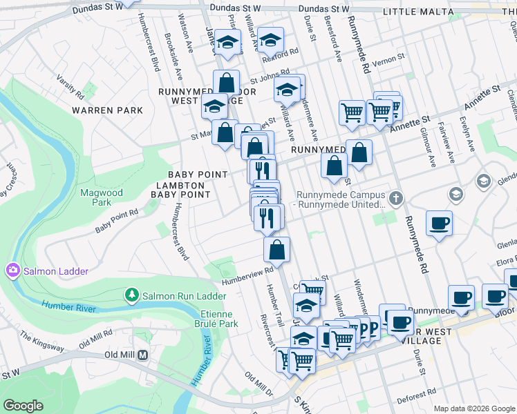 map of restaurants, bars, coffee shops, grocery stores, and more near in Toronto