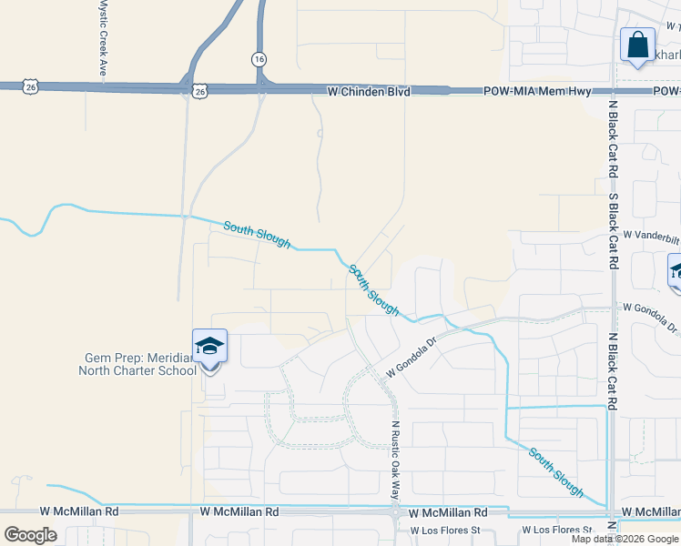 map of restaurants, bars, coffee shops, grocery stores, and more near 5952 North Serenity Lane in Meridian