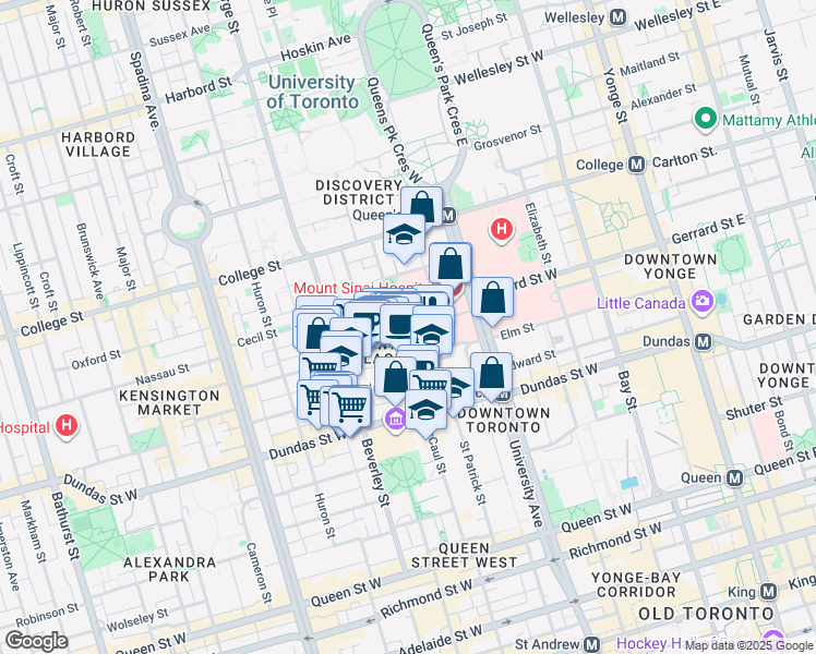 map of restaurants, bars, coffee shops, grocery stores, and more near in Toronto