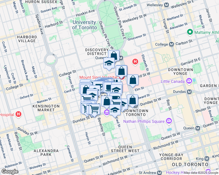map of restaurants, bars, coffee shops, grocery stores, and more near in Toronto