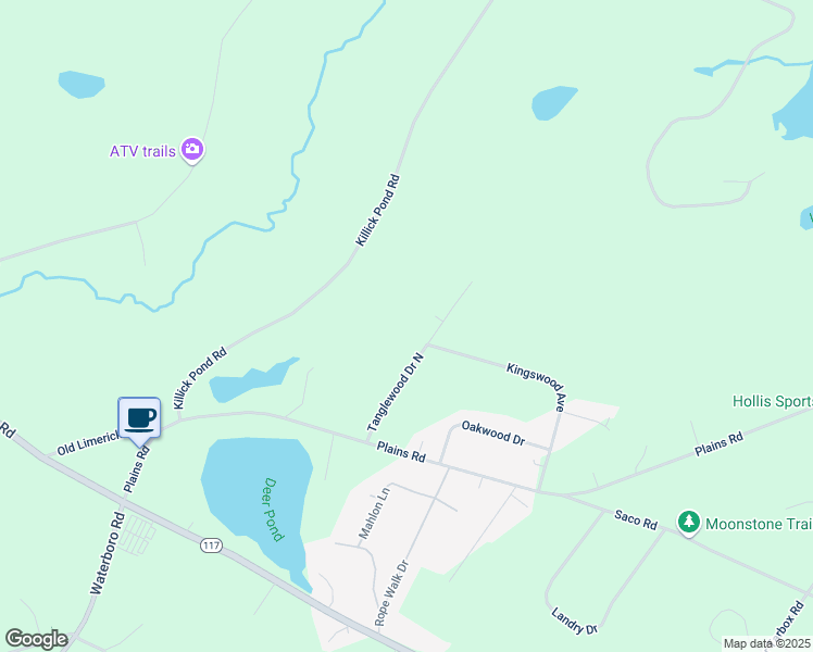 map of restaurants, bars, coffee shops, grocery stores, and more near 44 Tanglewood Drive in Hollis