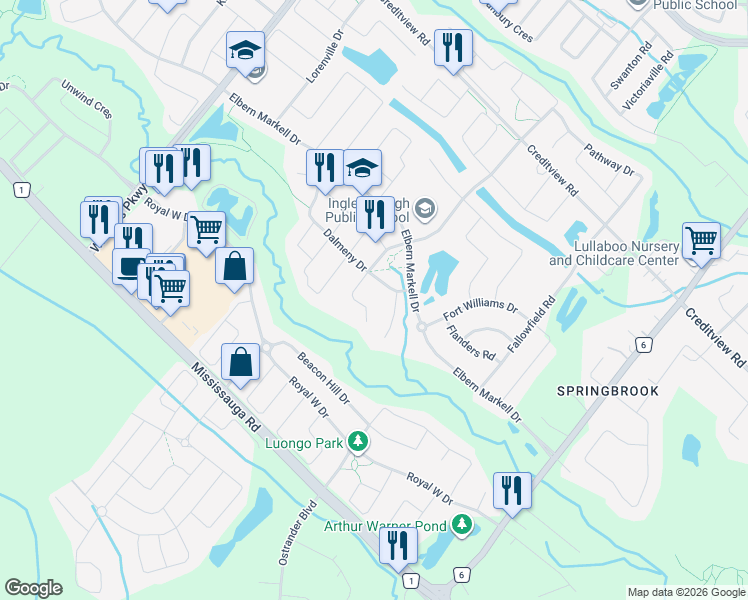 map of restaurants, bars, coffee shops, grocery stores, and more near 10 Calstock Place in Brampton