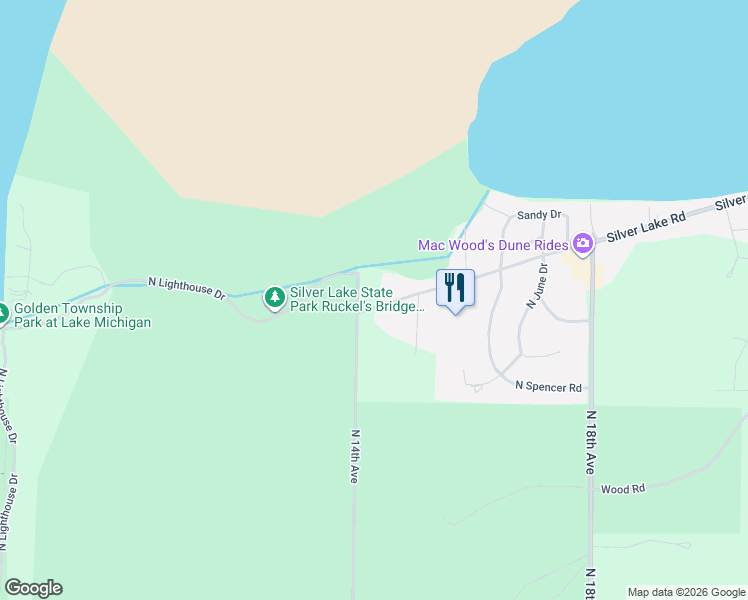map of restaurants, bars, coffee shops, grocery stores, and more near 9738 Silver Lake Road in Mears
