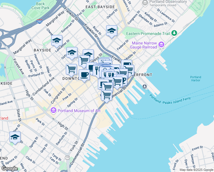 map of restaurants, bars, coffee shops, grocery stores, and more near in Portland