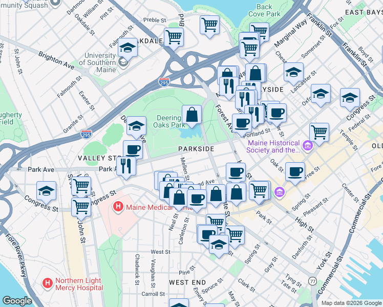 map of restaurants, bars, coffee shops, grocery stores, and more near in Portland