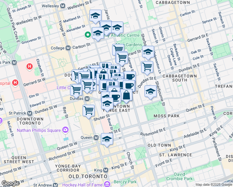 map of restaurants, bars, coffee shops, grocery stores, and more near in Toronto