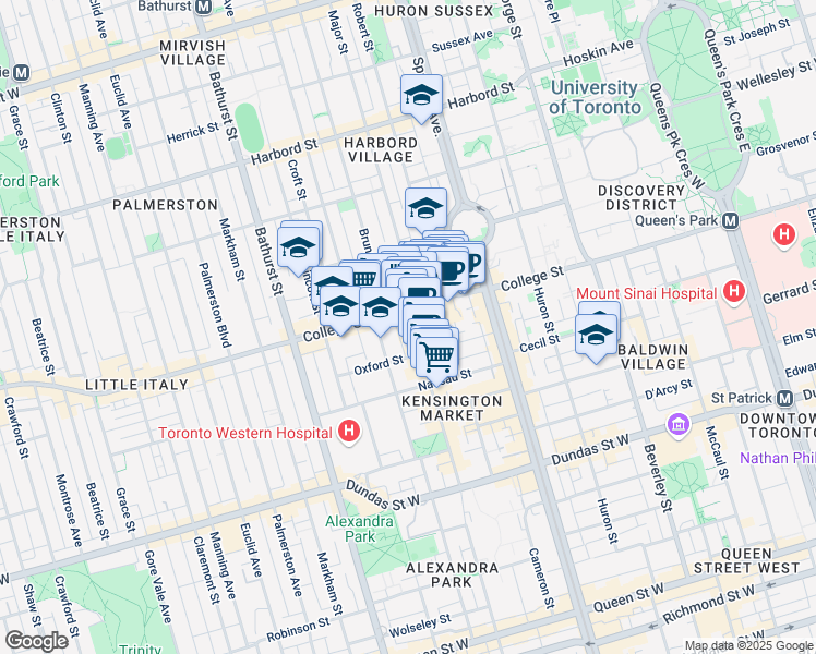 map of restaurants, bars, coffee shops, grocery stores, and more near 278 Augusta Avenue in Toronto