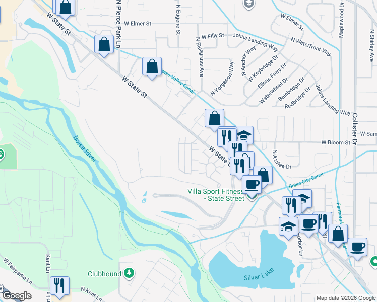 map of restaurants, bars, coffee shops, grocery stores, and more near 4064 North Bayou Lane in Garden City