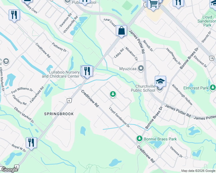 map of restaurants, bars, coffee shops, grocery stores, and more near in Brampton