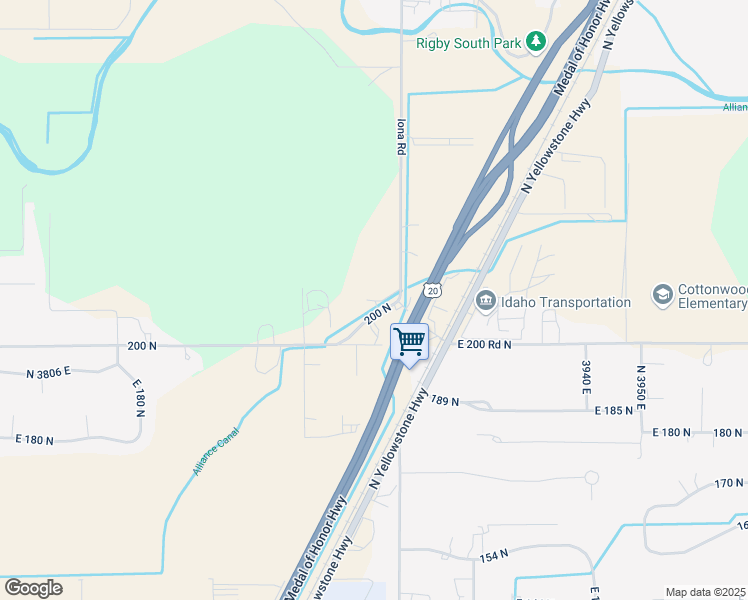 map of restaurants, bars, coffee shops, grocery stores, and more near 215 North 3900 East in Rigby