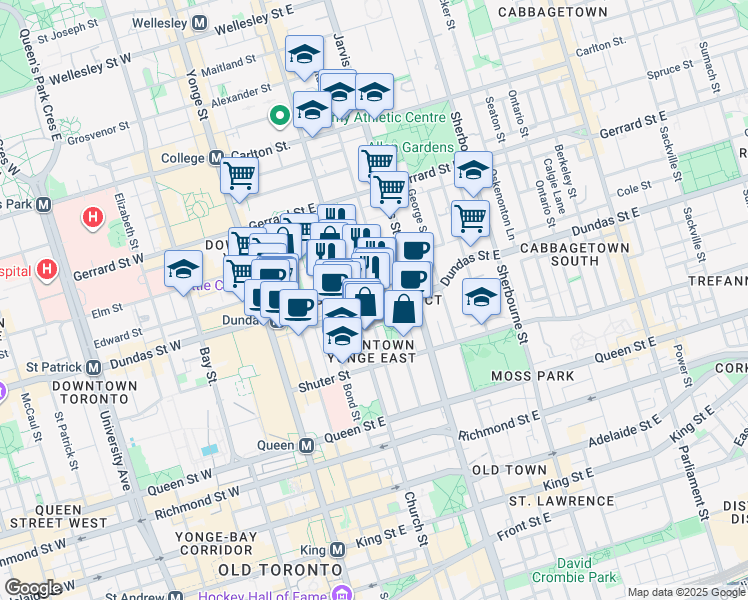map of restaurants, bars, coffee shops, grocery stores, and more near in Toronto