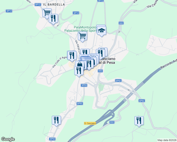 map of restaurants, bars, coffee shops, grocery stores, and more near 8 Via Morrocchesi in San Casciano in Val di Pesa