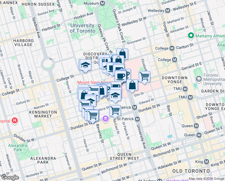 map of restaurants, bars, coffee shops, grocery stores, and more near 40 Murray Street in Toronto