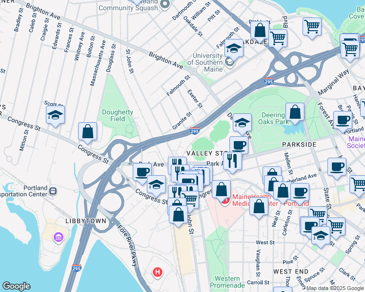map of restaurants, bars, coffee shops, grocery stores, and more near 152 Washburn Avenue in Portland