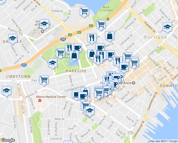 map of restaurants, bars, coffee shops, grocery stores, and more near in Portland